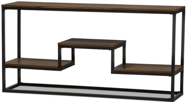 Baxton Studio Doreen Antique Black Textured Finished Metal Distressed Wood Console Table