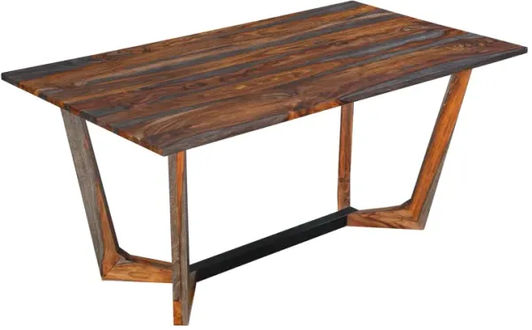 Myra 6 Seater Dining Table, 67" Rectangular Top in Walnut Brown and Antique Gray Sheesham Wood, Black Metal Base