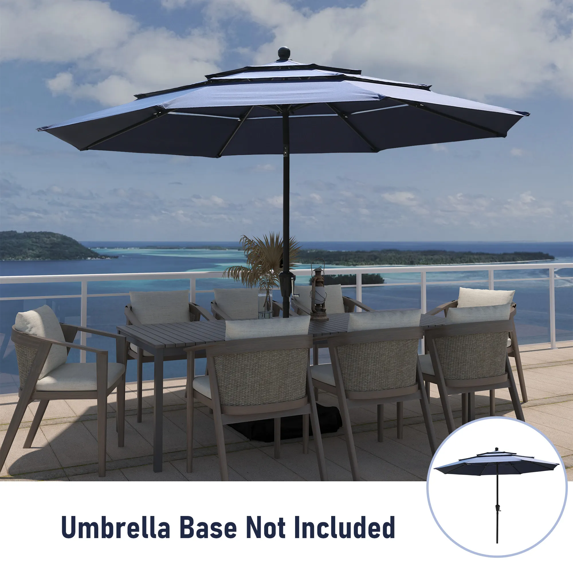 Mondawe 10 ft. 3-Tier Outdoor Patio Market Umbrella with Double Air Vent and Push Button With LED Light