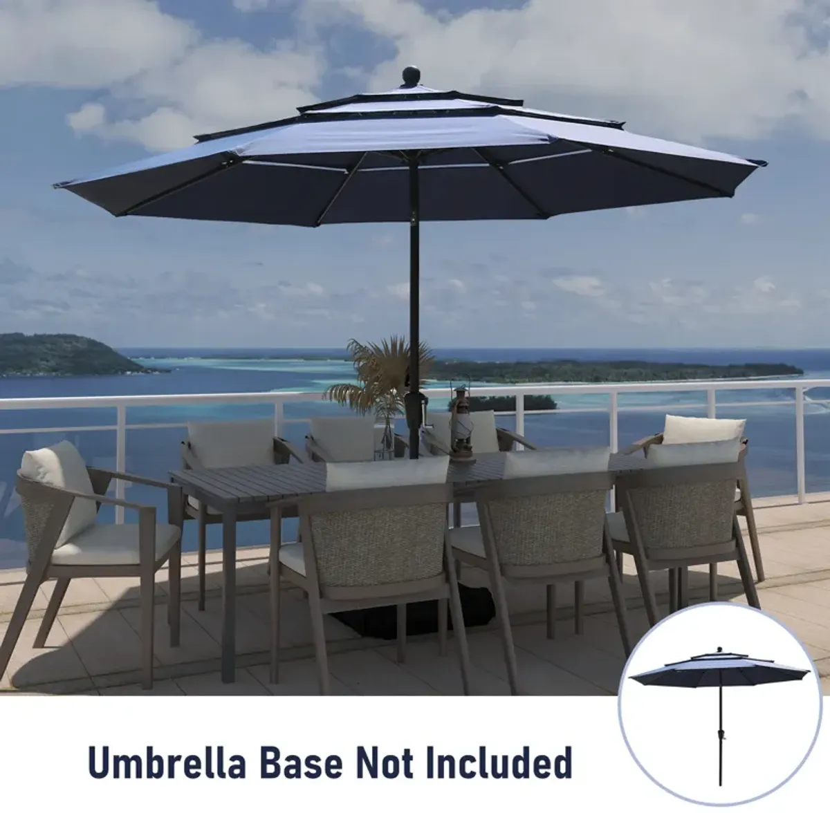 Mondawe 10 ft. 3-Tier Outdoor Patio Market Umbrella with Double Air Vent and Push Button With LED Light