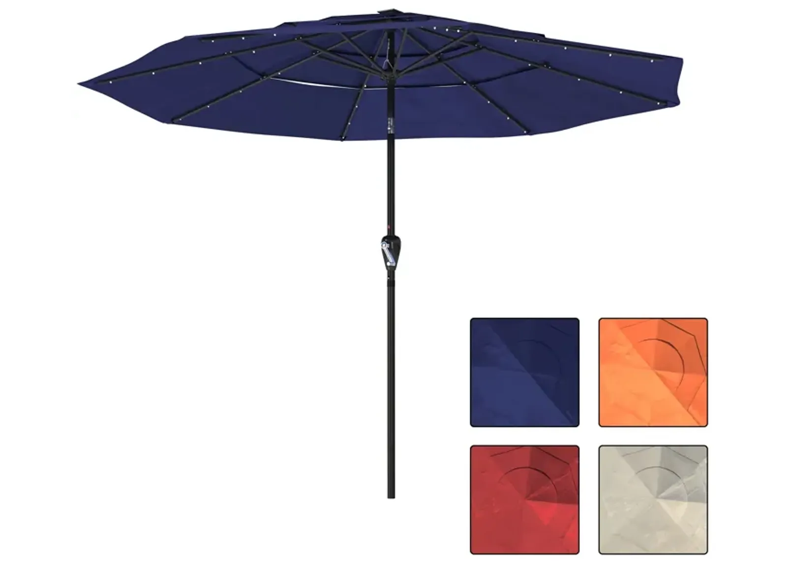 Mondawe 10 ft. 3-Tier Outdoor Patio Market Umbrella with Double Air Vent and Push Button With LED Light