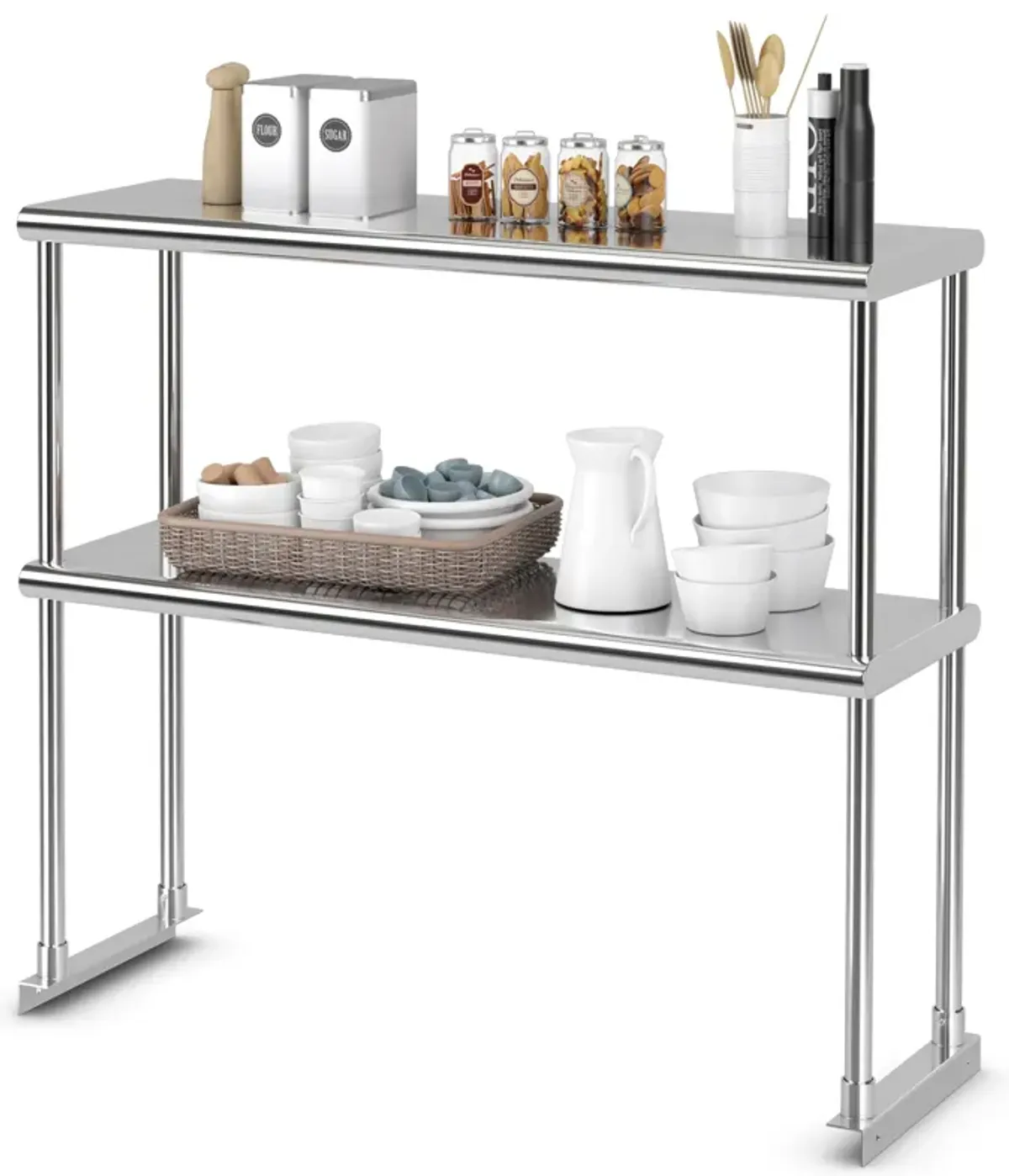 36 x 12 Inch Kitchen Stainless Steel Overshelf with Adjustable Lower Shelf