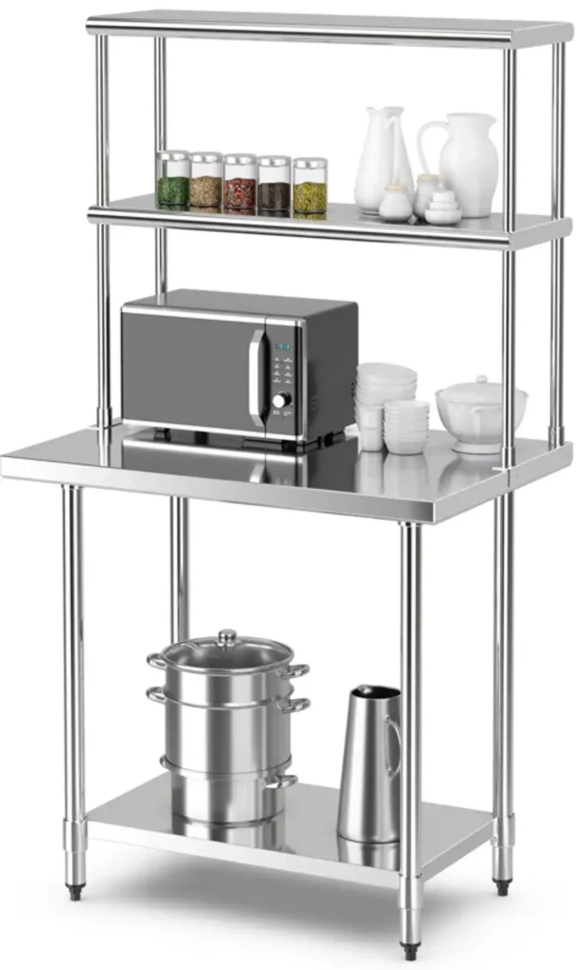 36 x 12 Inch Kitchen Stainless Steel Overshelf with Adjustable Lower Shelf