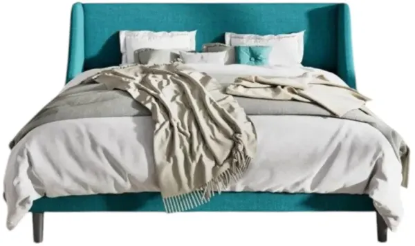 Hivvago King Size Upholstered Linen Blend Headboard Wingback Platform Bed in Turquoise