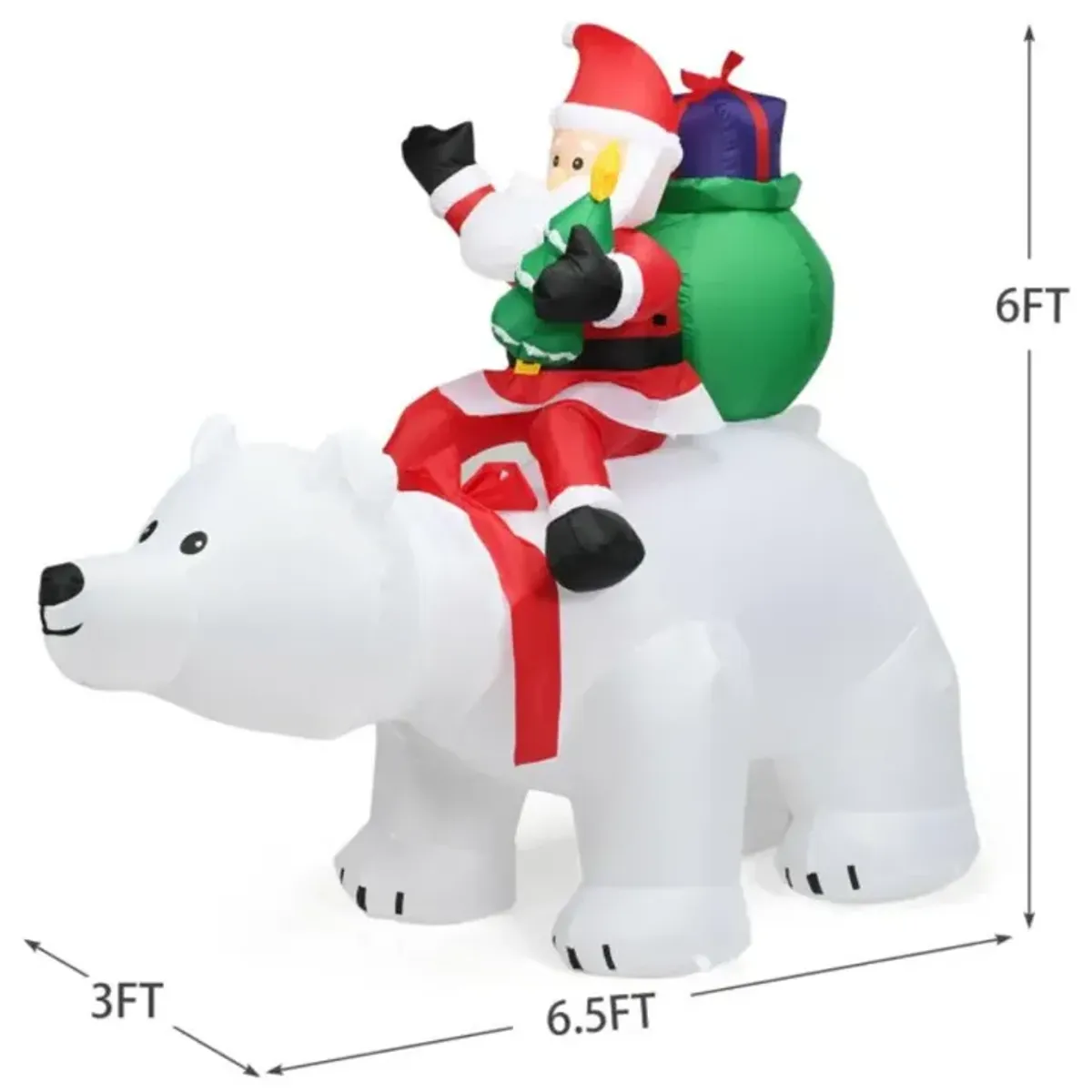 Hivvago 6.5 Feet Christmas Inflatable Santa Riding Polar Bear with Shaking Head LED Lights