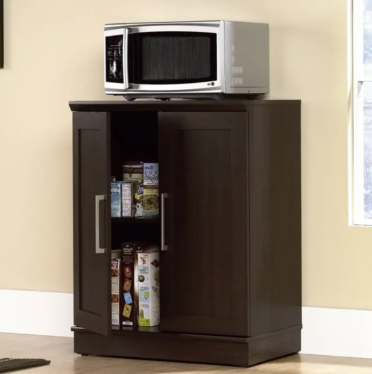 Hivvago Contemporary Kitchen Storage Microwave Cabinet in Dark Oak