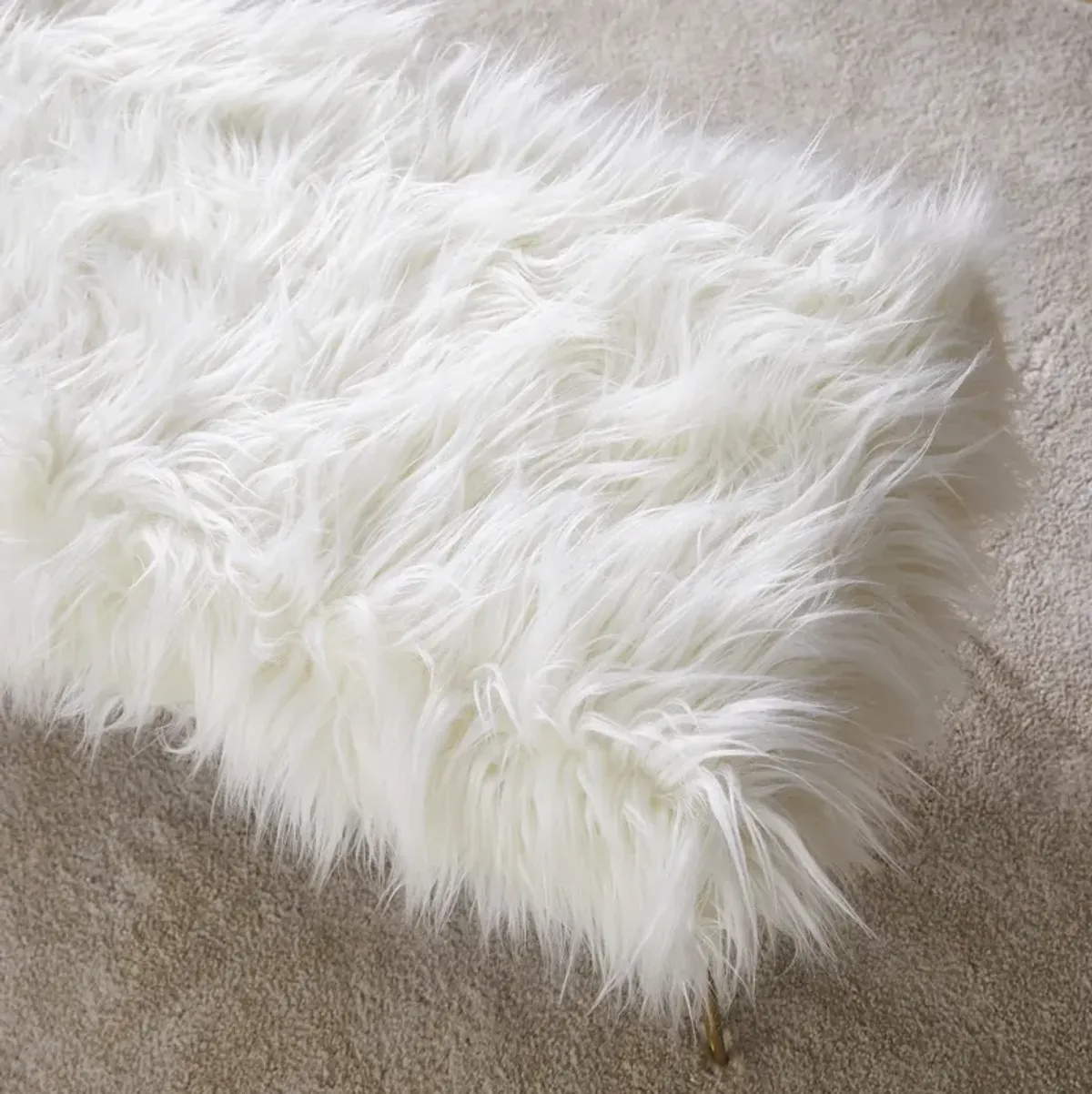 Faux Fur Bench Ottoman - White