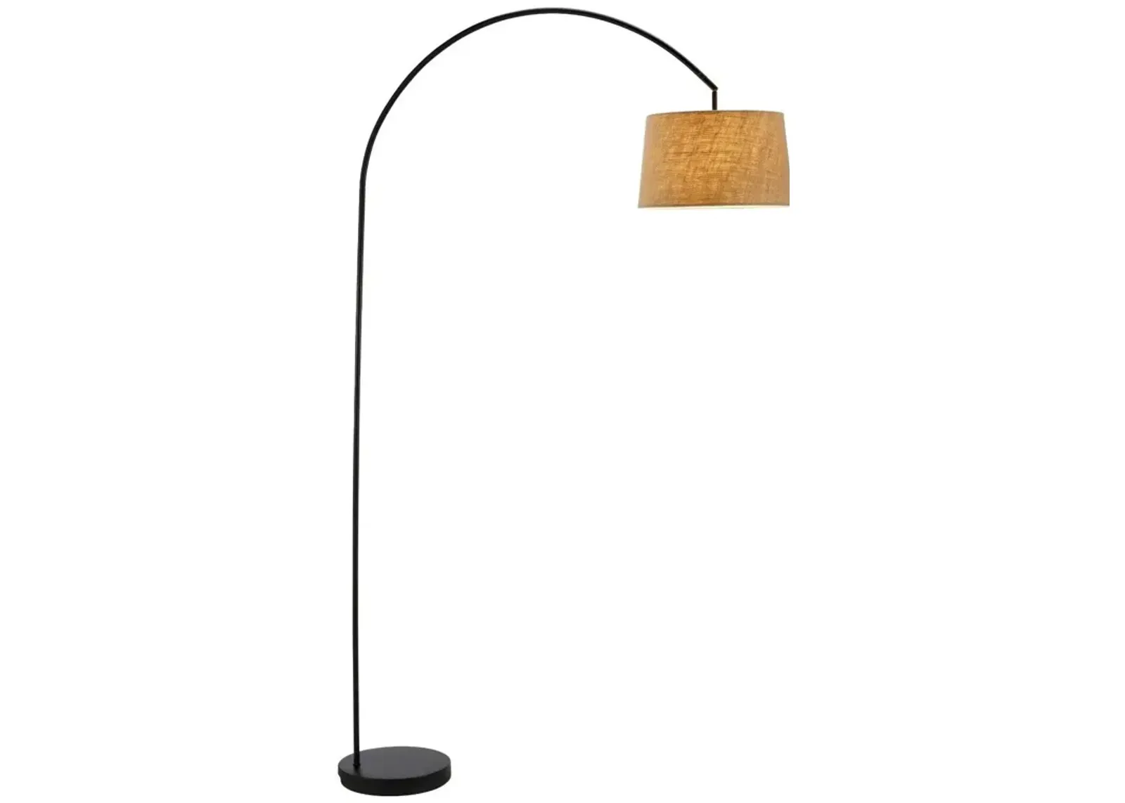 QuikFurn Modern Arching Floor Lamp in Matte Black with Taupe Burlap Fabric Drum Shade