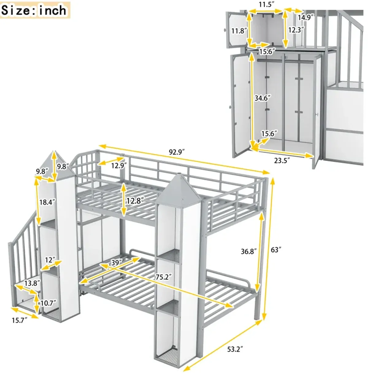 Merax Castle-shaped Bunk Bed with Wardrobe