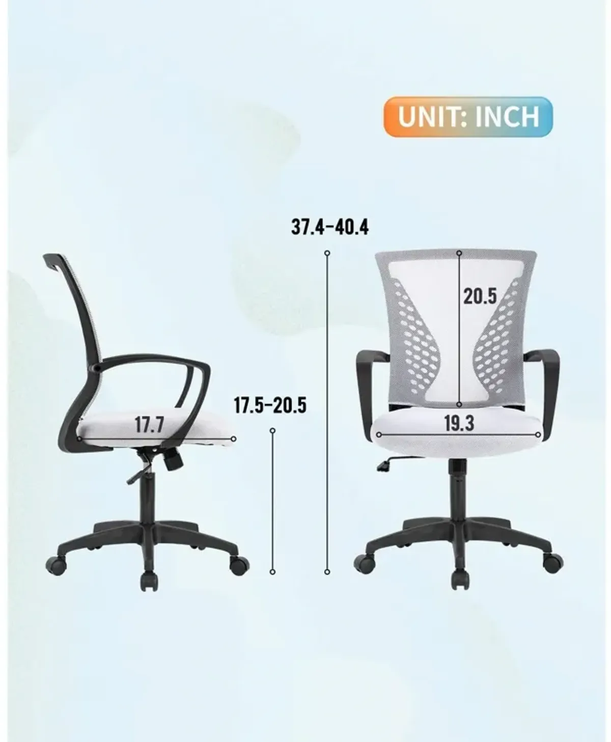 Hivvago White Modern Mid-Back Office Desk Chair Ergonomic Mesh with Armrest on Wheels