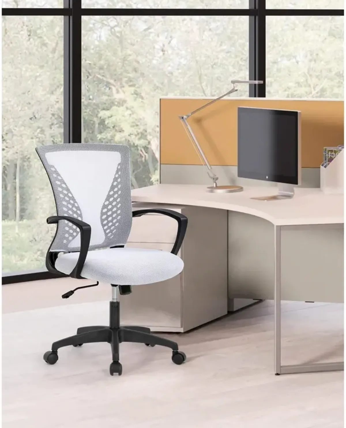 Hivvago White Modern Mid-Back Office Desk Chair Ergonomic Mesh with Armrest on Wheels