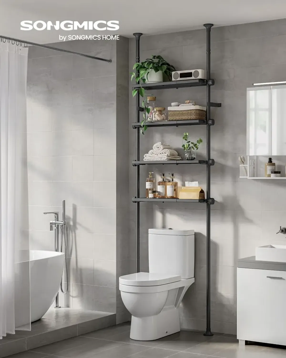 4-Tier Metal Over-the-Toilet Storage Shelf Pearl