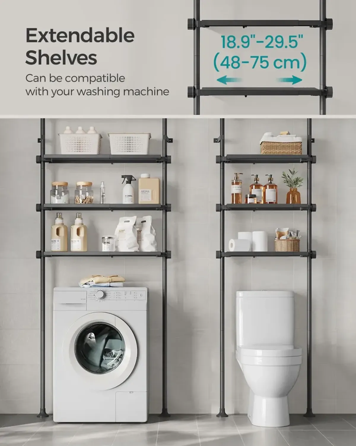 4-Tier Metal Over-the-Toilet Storage Shelf Pearl