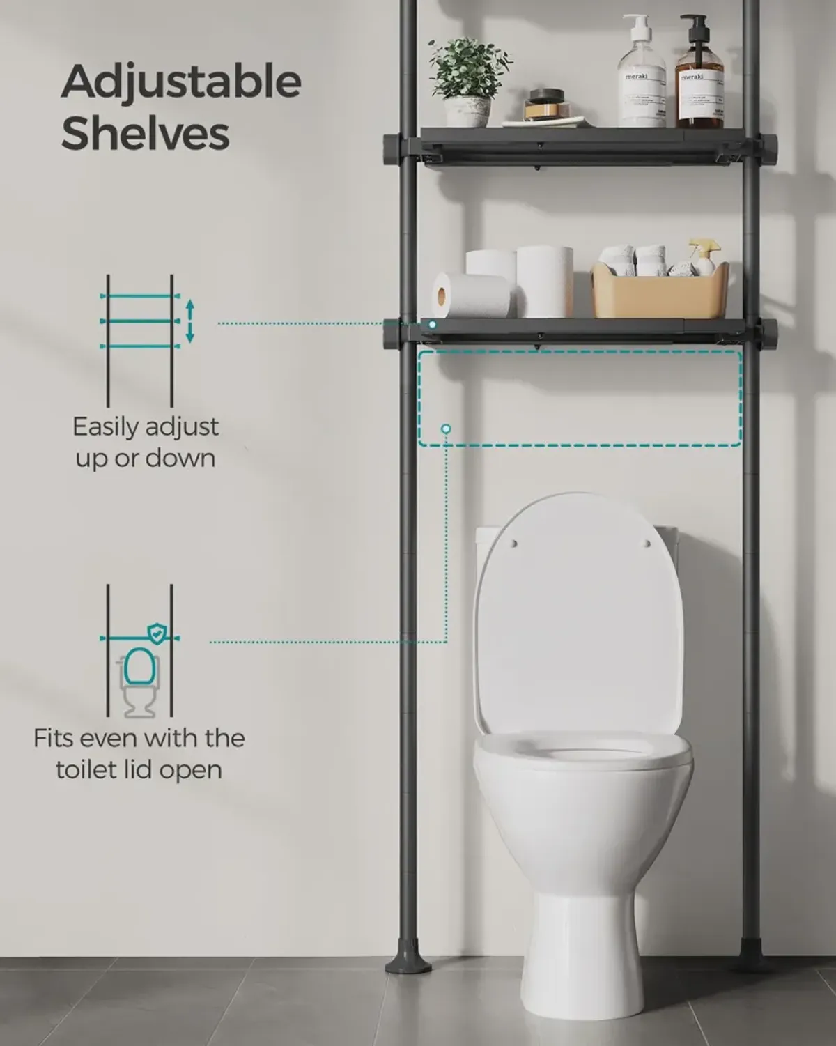 4-Tier Metal Over-the-Toilet Storage Shelf Pearl