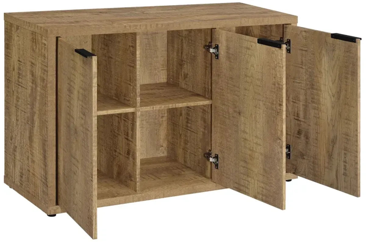 Azia Accent Cabinet, 47 Inch with 3 Doors, Shelves, Mango Brown Wood  - Benzara