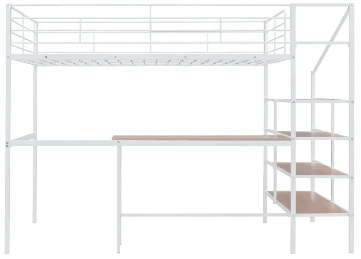 Merax Metal Loft Bed with Desk and Storage Ladder