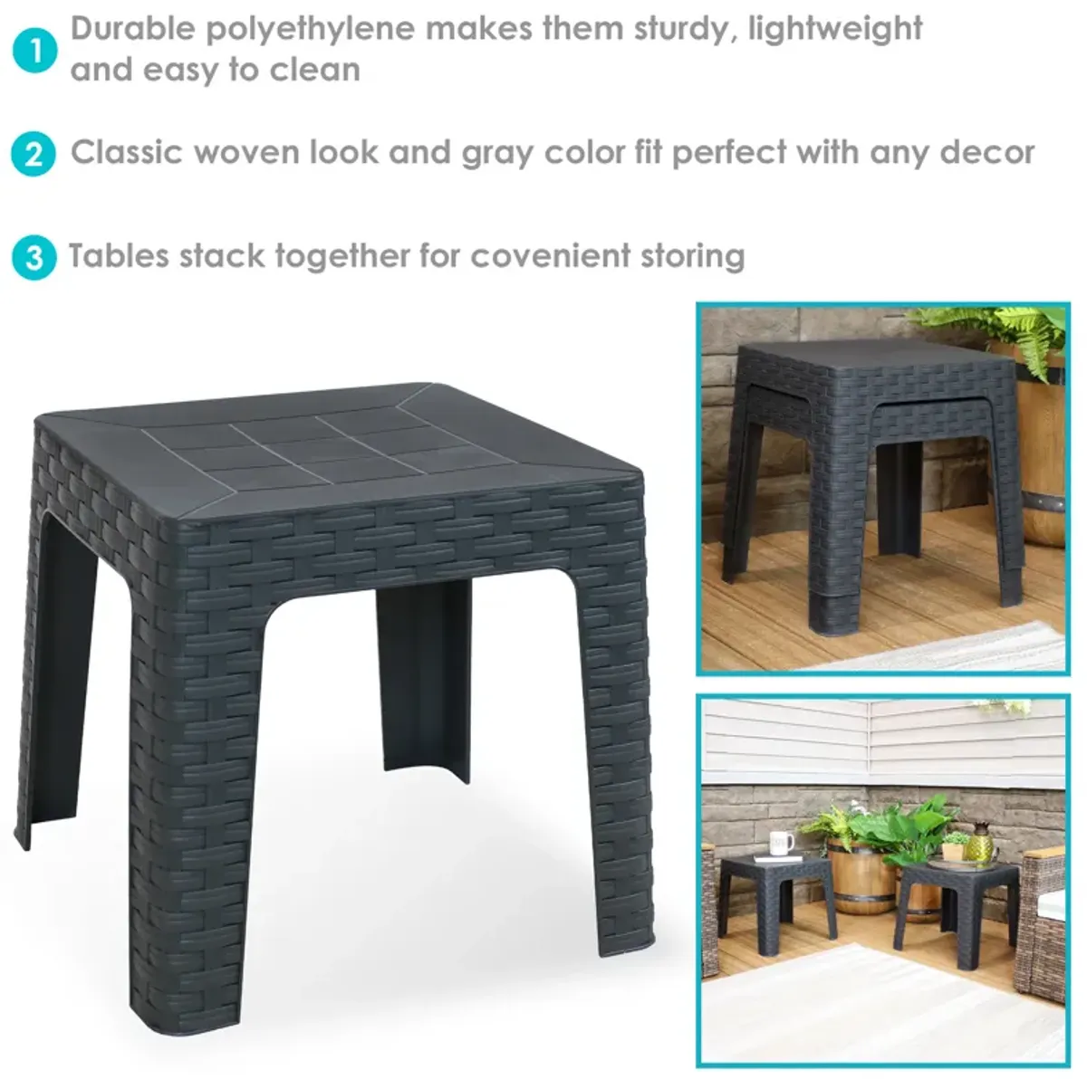 Sunnydaze 18.5 in Plastic Square Patio Side Table