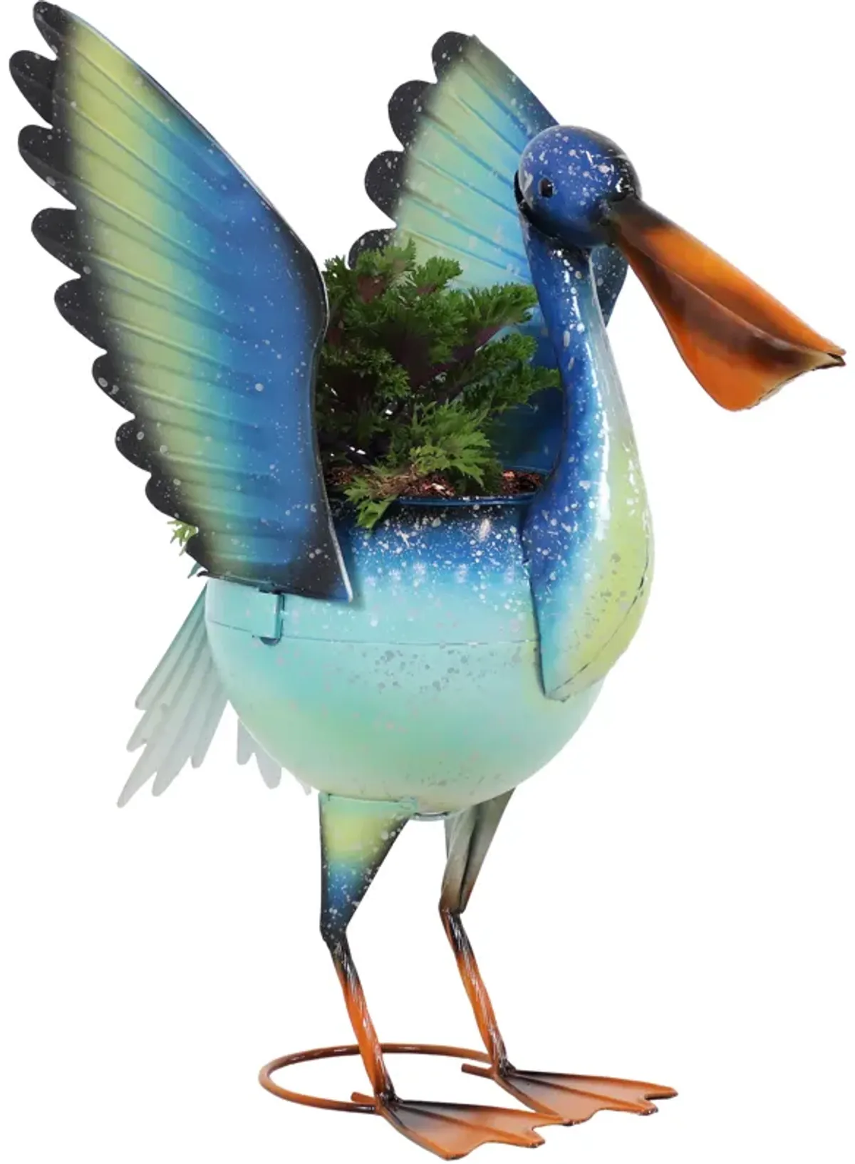 Sunnydaze Pierre the Flying Pelican Outdoor Metal Planter Statue - 20.75 in