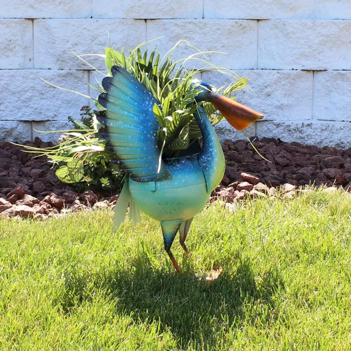 Sunnydaze Pierre the Flying Pelican Outdoor Metal Planter Statue - 20.75 in