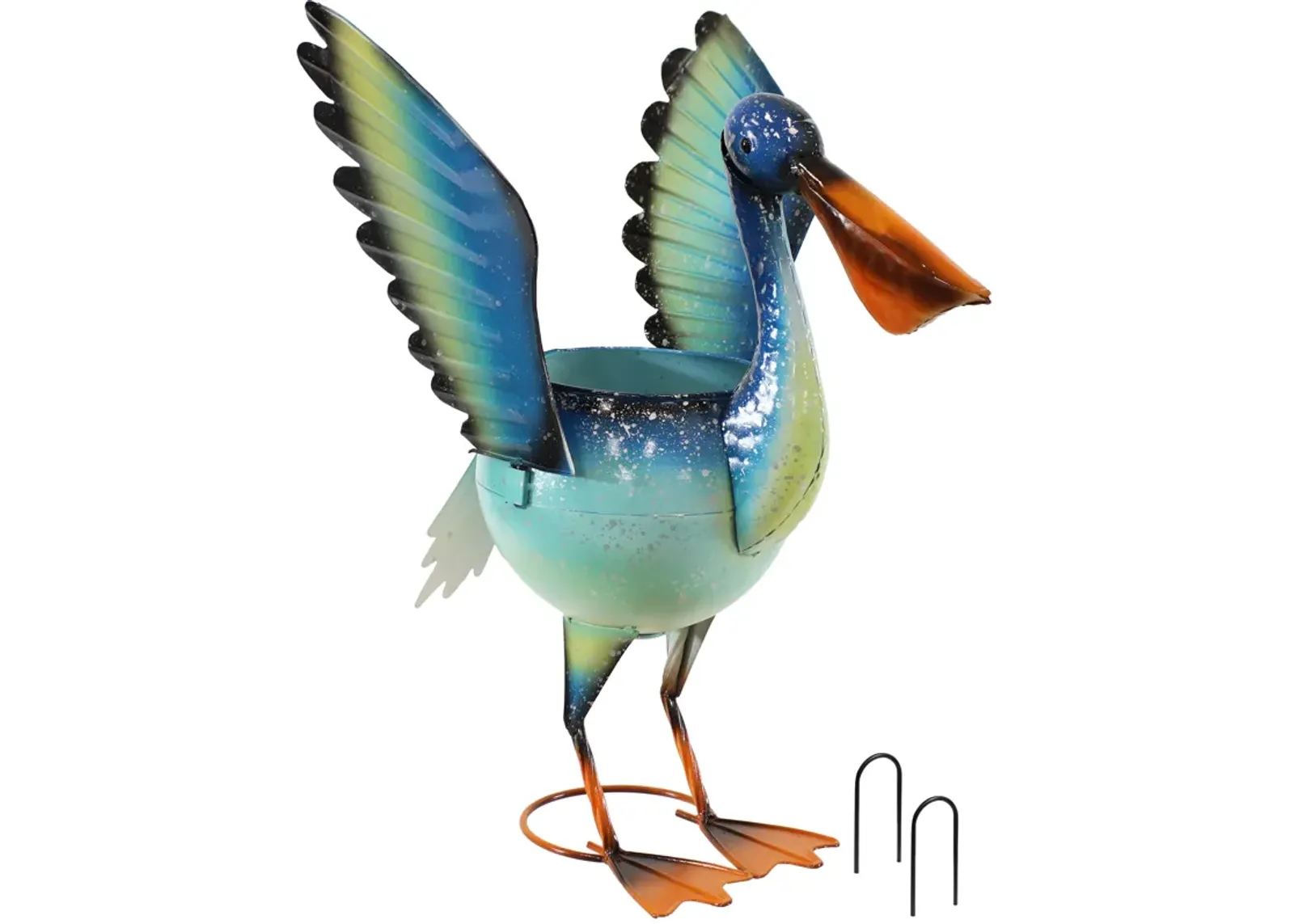 Sunnydaze Pierre the Flying Pelican Outdoor Metal Planter Statue - 20.75 in