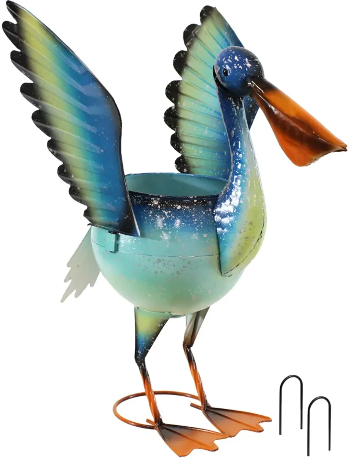 Sunnydaze Pierre the Flying Pelican Outdoor Metal Planter Statue - 20.75 in