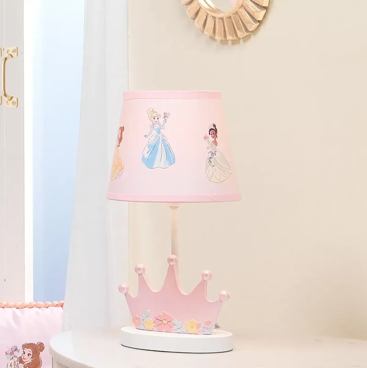 Lambs & Ivy Disney Princesses Pink Crown Nursery Lamp with Shade & Bulb