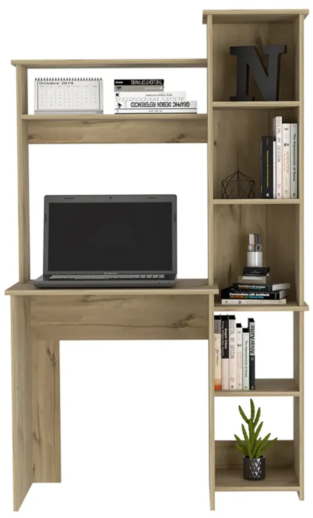 Versalles Writintg Desk, Two Superior Shelves, Bookshelf -Smokey Oak