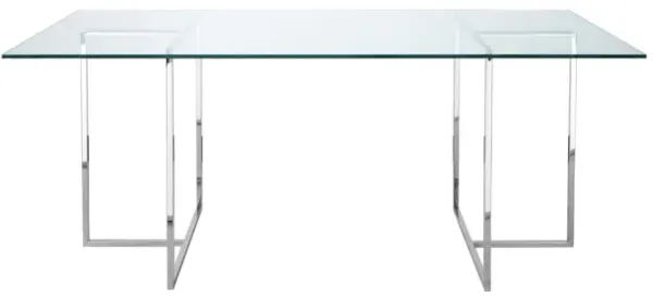 Nisa 71 Inch Dining Table, Tempered Glass Rectangular Top, Chrome Metal - Benzara