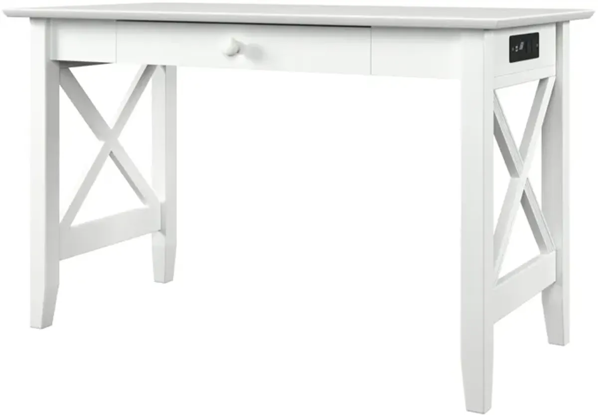 Atlantic Furniture Lexi Desk with Drawer and Charger in White