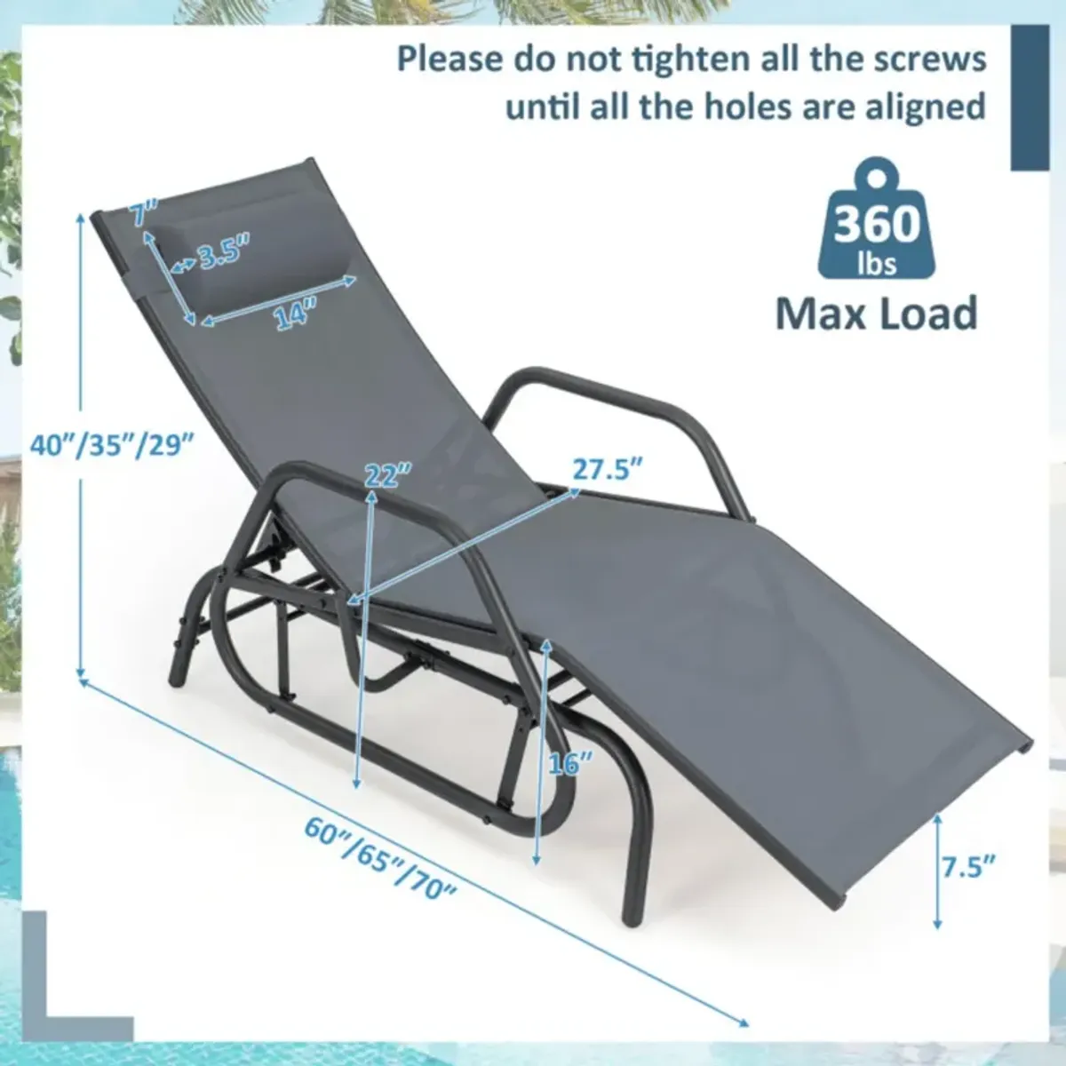 Hivvago Outdoor Chaise Lounge Glider Chair with Armrests and Pillow