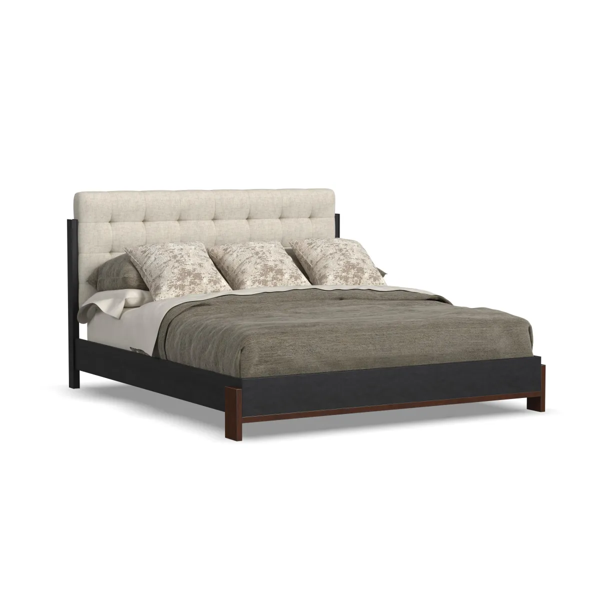 Waterfall Black Queen Upholstered Bed