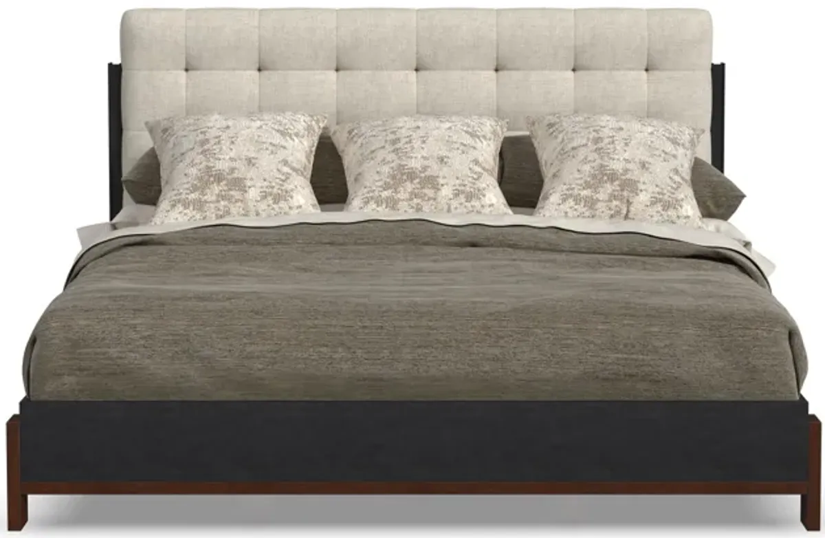 Waterfall Black Queen Upholstered Bed