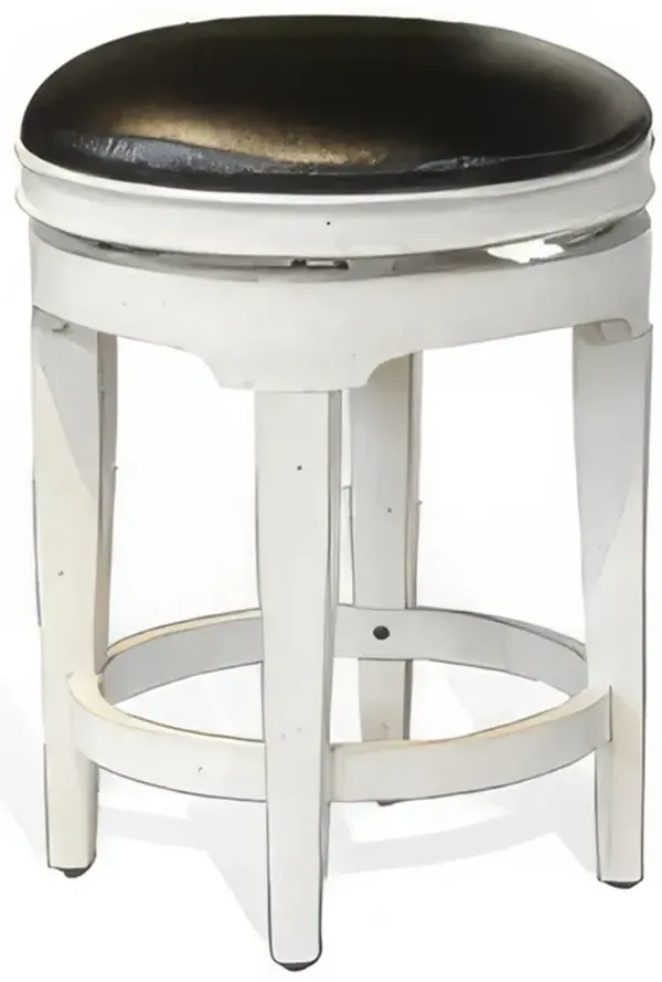 Orso Swivel Counter Stool, Cushion Seat, 24 Inch, White, Brown Wood - Benzara
