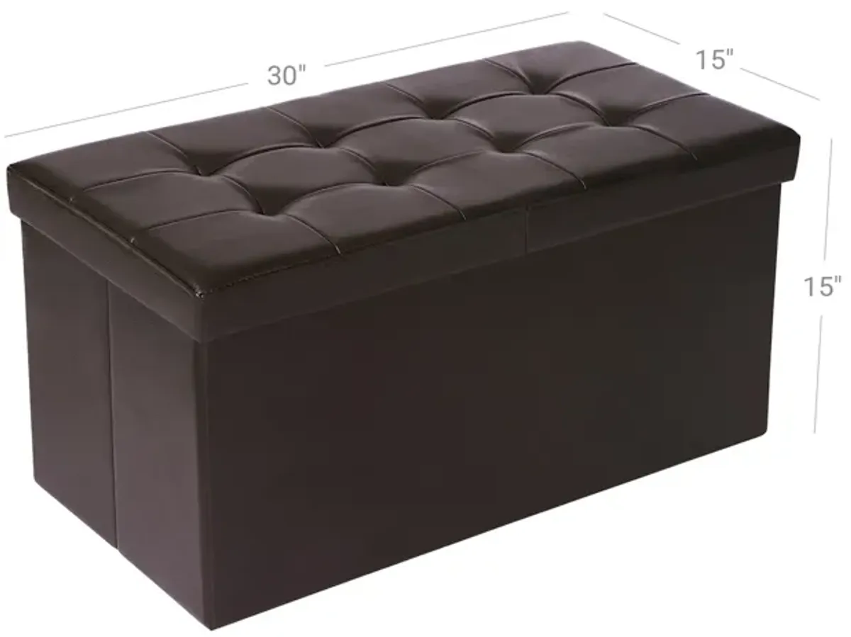 30-Inch Folding Storage Ottoman Bench with Flipping Lid - Faux Leather Storage Chest Footstool