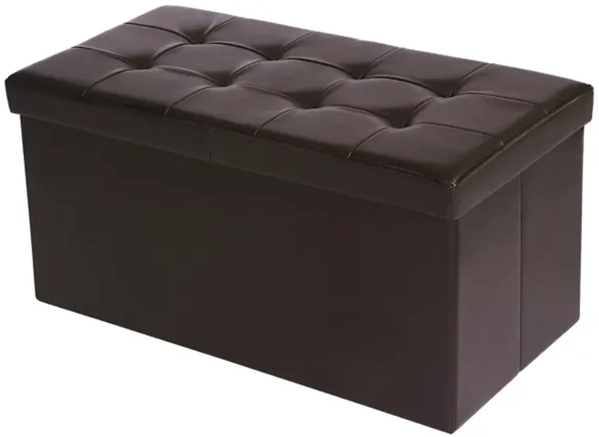 30-Inch Folding Storage Ottoman Bench with Flipping Lid - Faux Leather Storage Chest Footstool