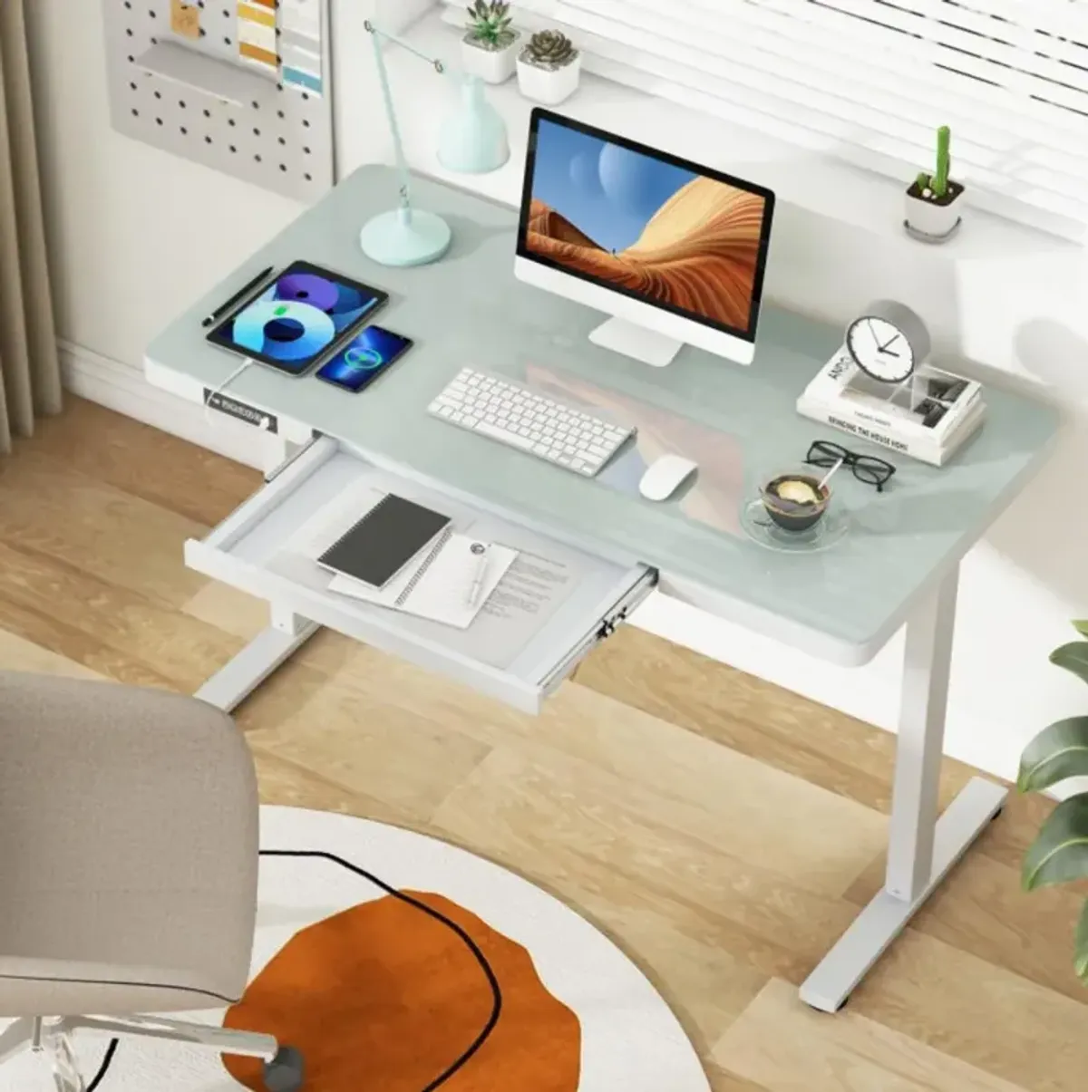 Height Adjustable Electric Standing Desk with Drawer