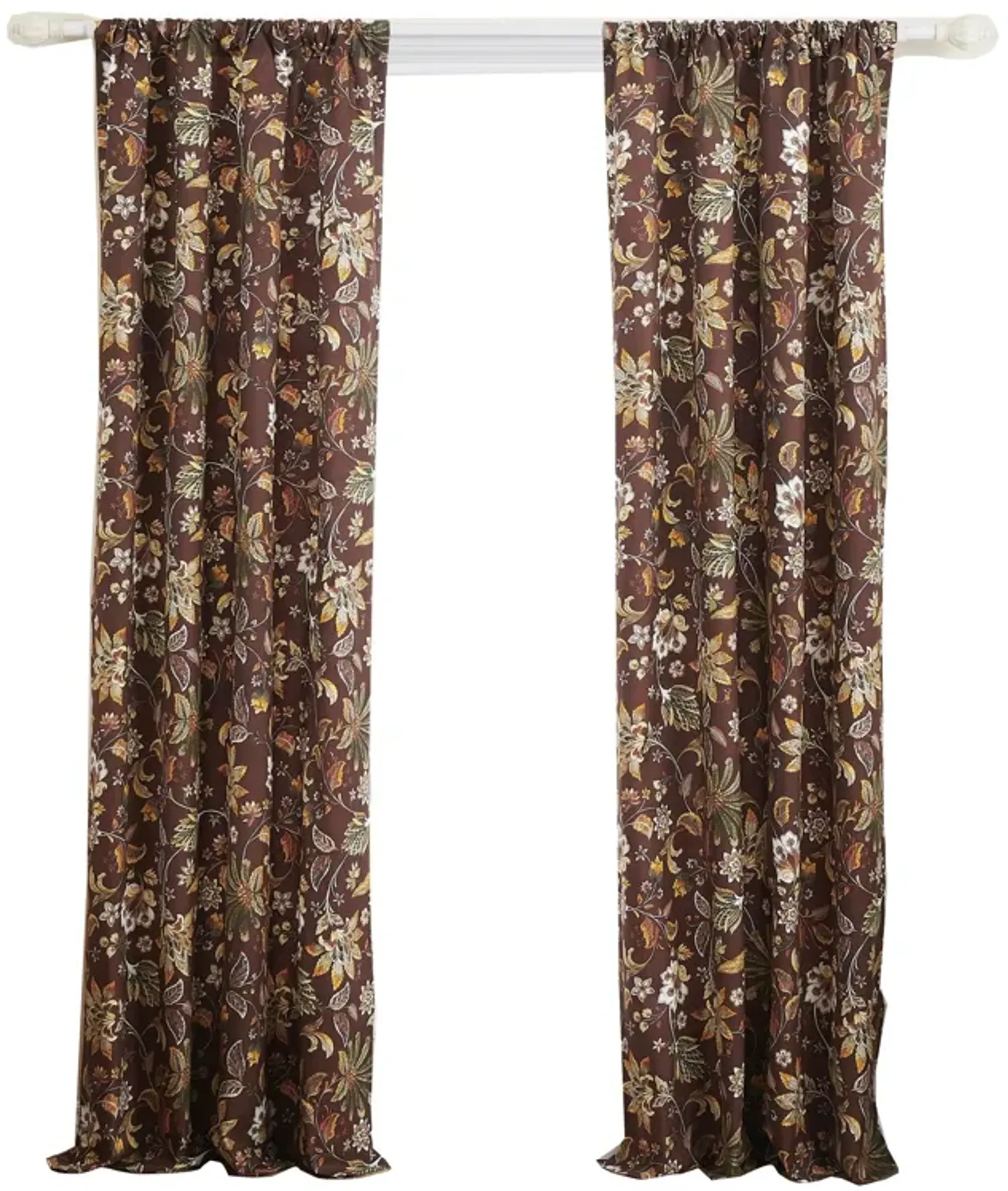 Athens 84 Inch Window Panel Curtain, Brown Microfiber Polyester, Jacobean - Benzara