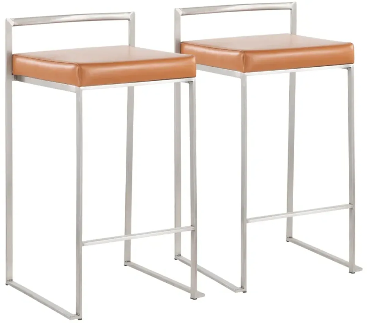 Fuji Contemporary Stackable Counter Stool in Stainless Steel with Camel Faux Leather Cushion by LumiSource - Set of 2