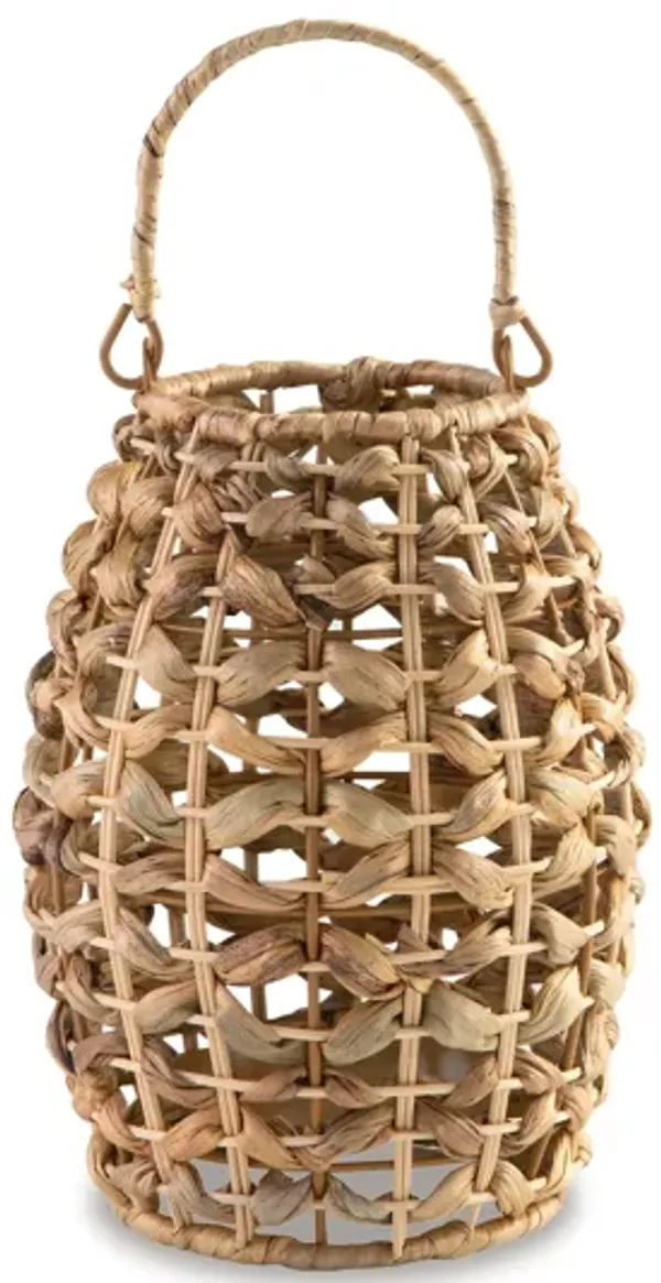 Enna 13 Inch Lantern, Bohemian Style, Candle Stand, Brown Rattan Woven - Benzara