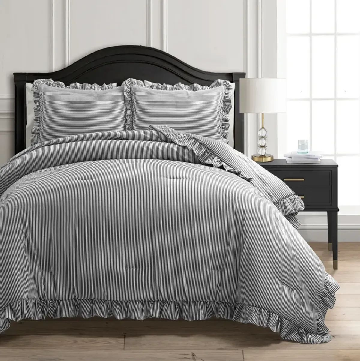 Reyna Stripe Ruffle Soft Reversible Oversized Comforter 3-Pc Set