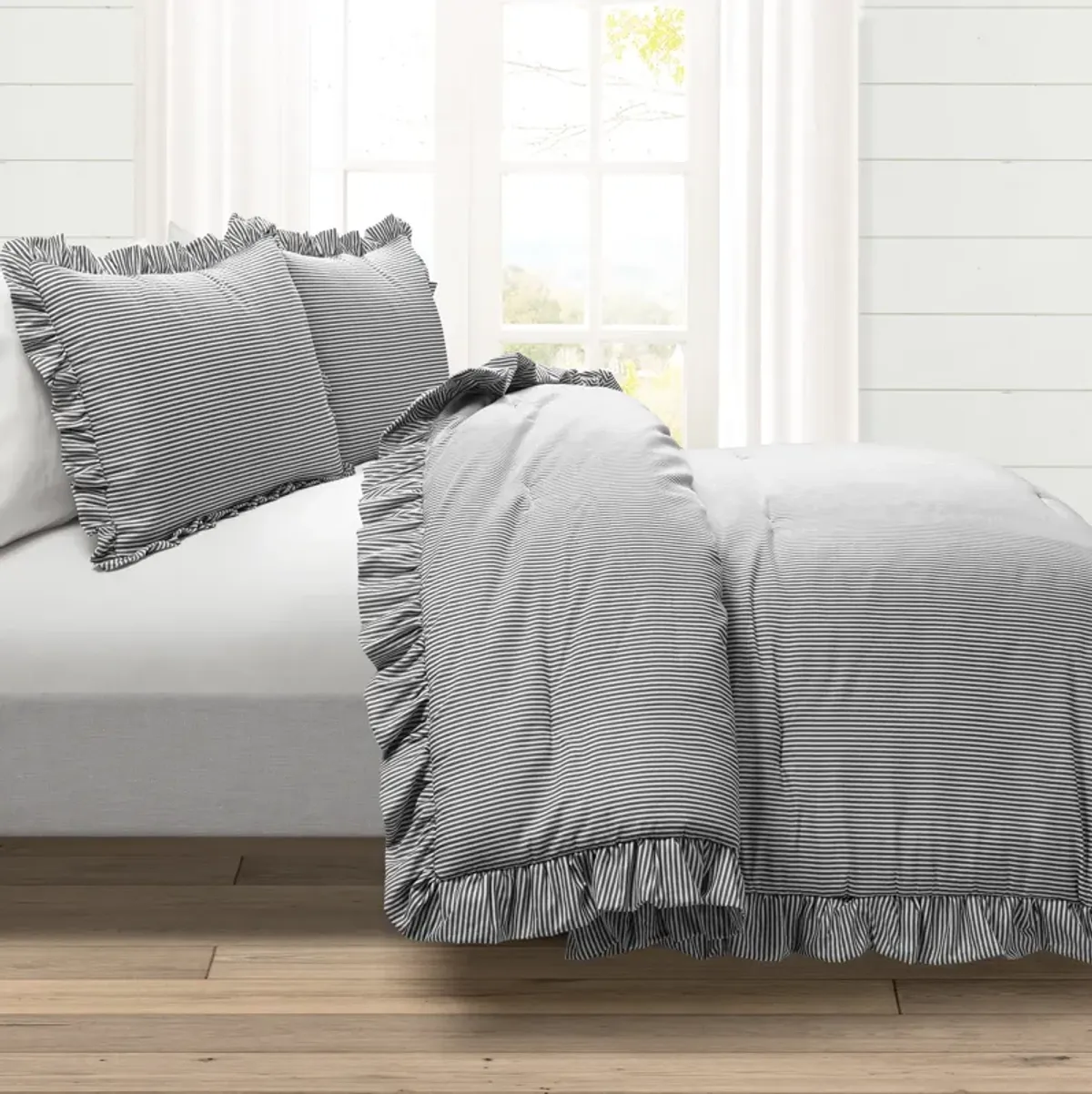 Reyna Stripe Ruffle Soft Reversible Oversized Comforter 3-Pc Set