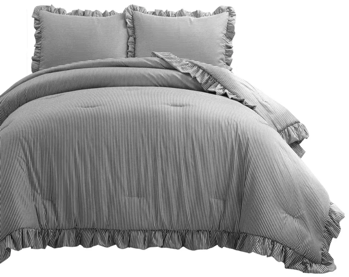 Reyna Stripe Ruffle Soft Reversible Oversized Comforter 3-Pc Set