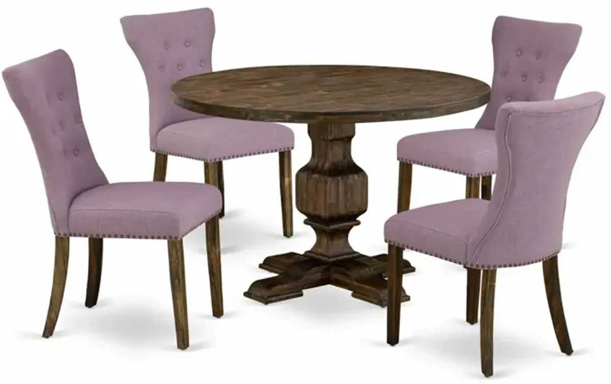 East West Furniture I3GA5-740 5Pc Dining Set - Round Table and 4 Parson Chairs - Distressed Jacobean Color