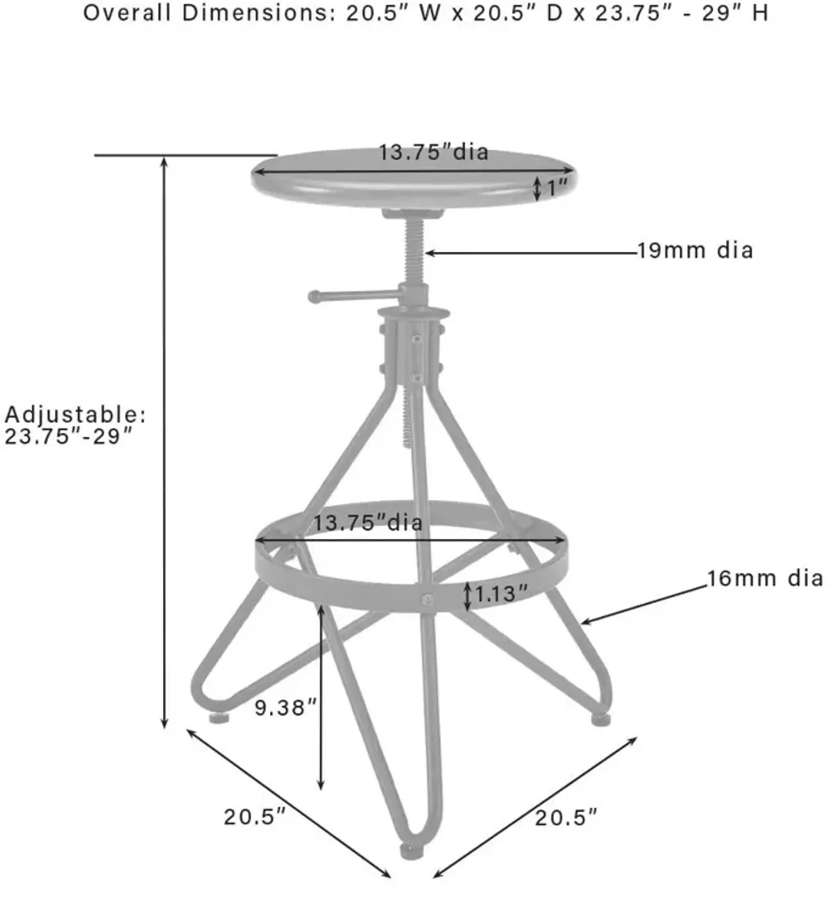 Kalen Adjustable Height Swivel Stool Brown/Matte Black