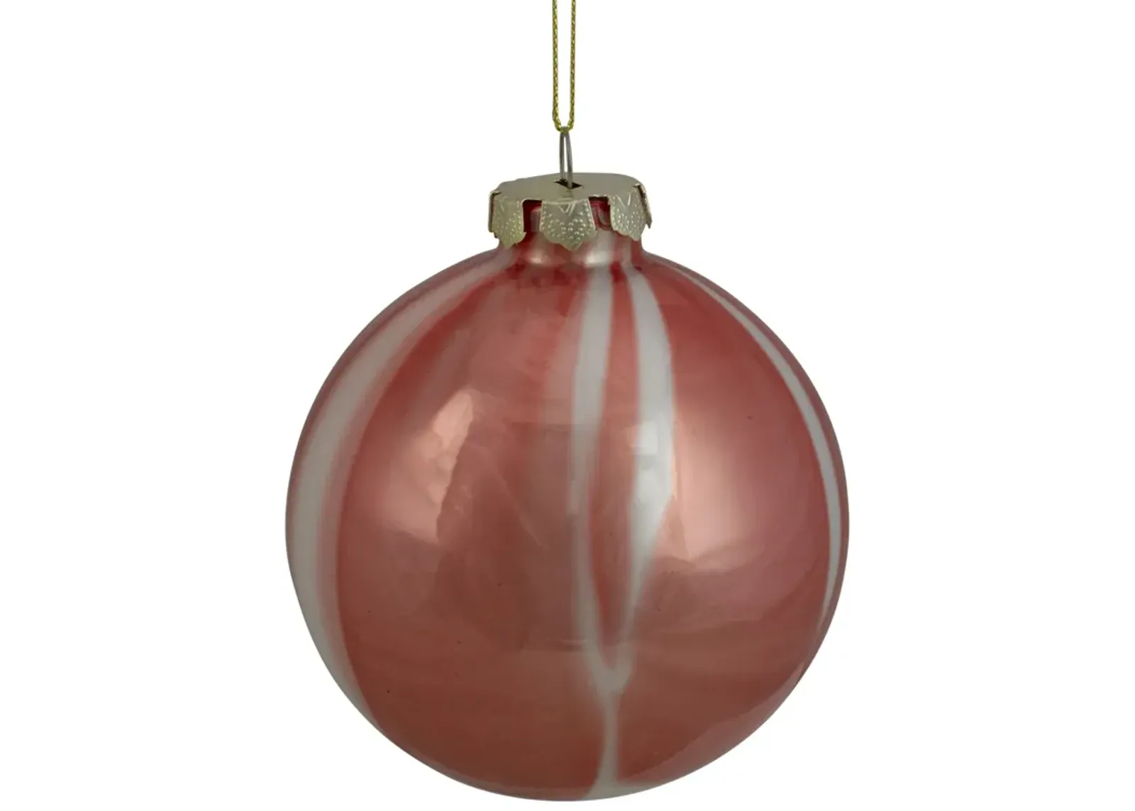 4" Red and White Marbled Glass Christmas Ornament