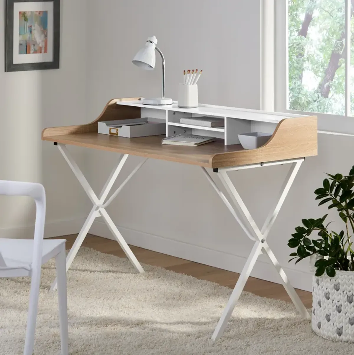 Modern Computer Desk with Storage and Durable Iron Legs