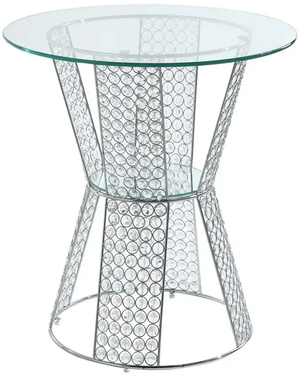 Benjara Kvi 25 Inch Crystal Side End Table, Glass Top, Lower Shelf, Metal, Silver, Clear