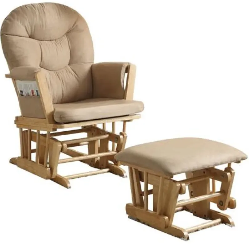 Rehan Glider Chair & Ottoman, 2 Piece Pack Brown & Natural Oak-Benzara