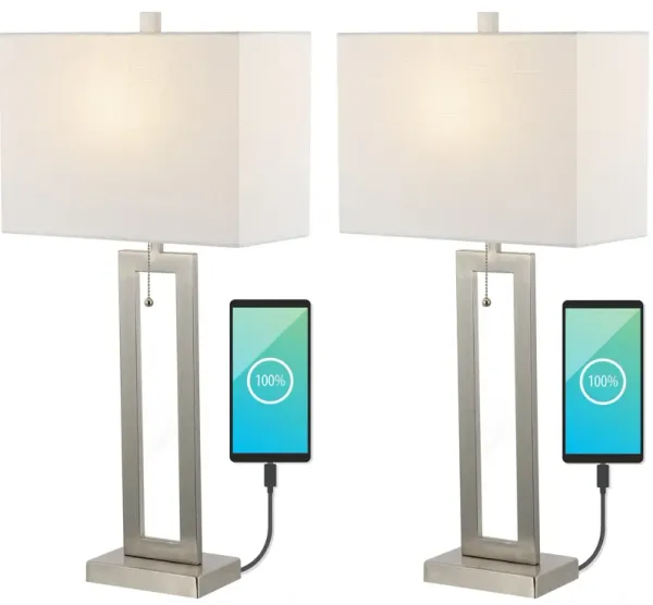 Sabrina Vintage Industrial Iron LED Table Lamp with Pull Chain and USB Charging Port (Set of 2)