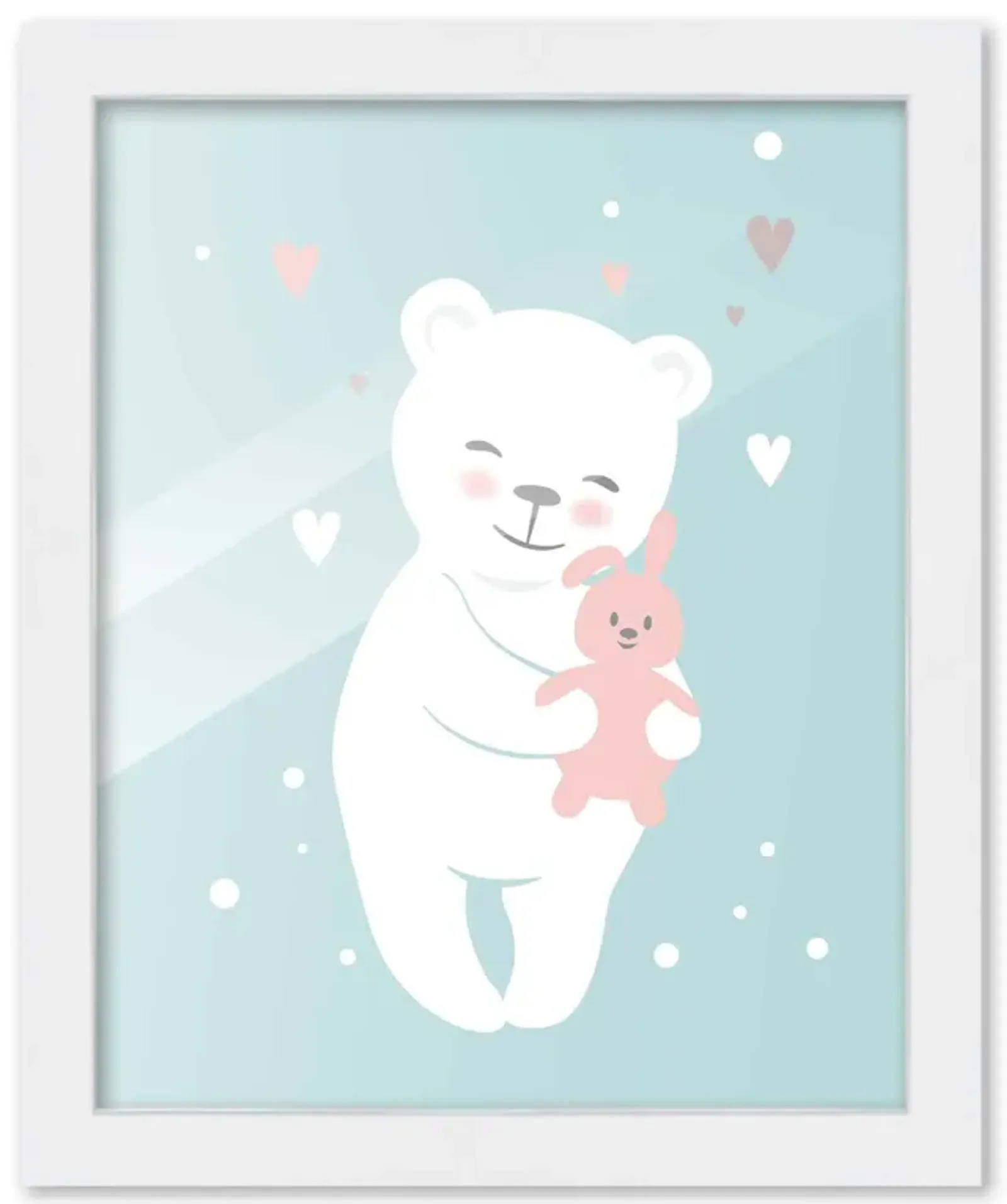 8x10 Framed Nursery Wall Art Hand Drawn Twinkle Teddy Bear Poster in White Wood Frame For Kid Bedroom or Playroom